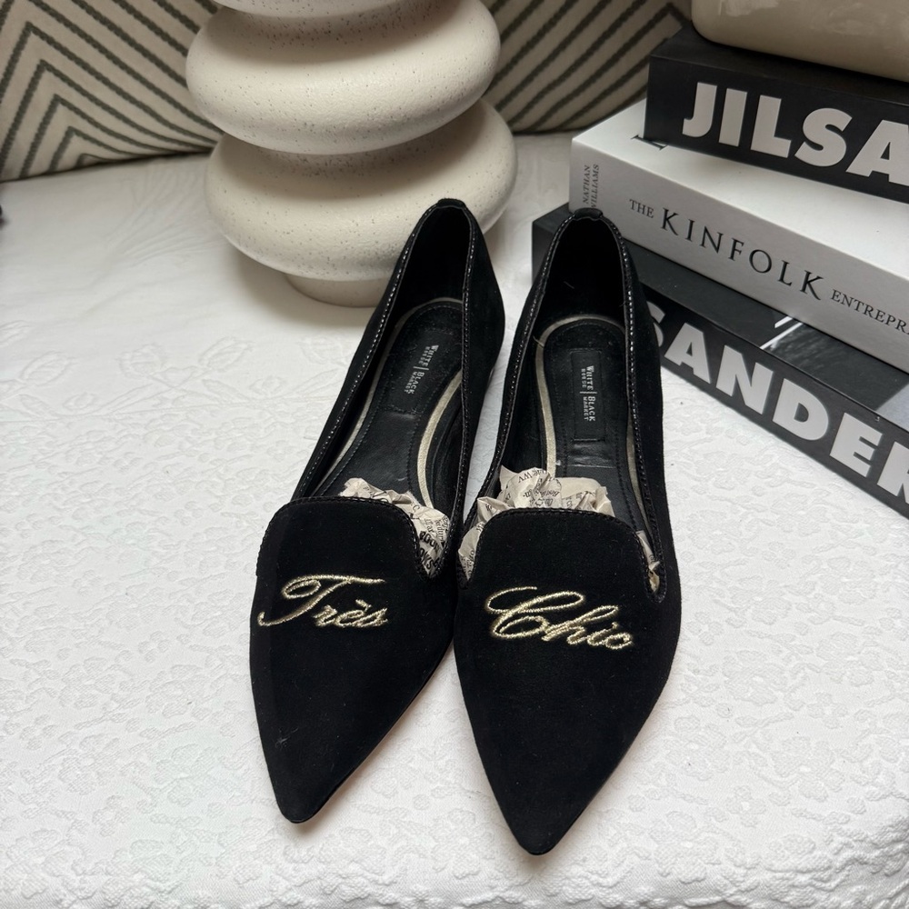 White House Black Market Black Flats with Metallic Detail